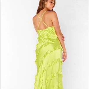 Show me your MuMu floor length satin slip dress in color “citrine” - size medium